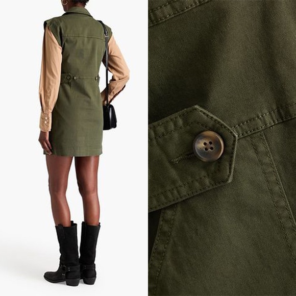 VERONICA BEARD | Cotton-Blend Twill Button Mini Dress in Army Green | Size 6 - Picture 2 of 13